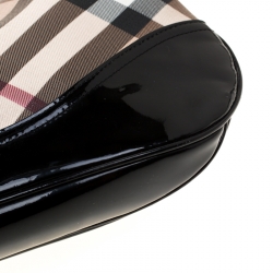 Pre Owned Burberry Black/Beige Nova Check PVC and Patent Leather Brooke Hobo