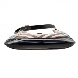 Pre Owned Burberry Black/Beige Nova Check PVC and Patent Leather Brooke Hobo