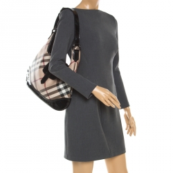 Pre Owned Burberry Black/Beige Nova Check PVC and Patent Leather Brooke Hobo