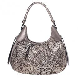 Pre Owned Burberry Silver Nickel Lasercut Leather and Supernova Check Brooklyn Bag