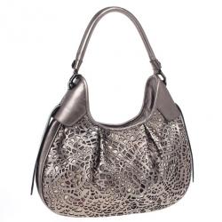 Pre Owned Burberry Silver Nickel Lasercut Leather and Supernova Check Brooklyn Bag
