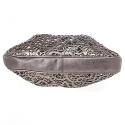 Pre Owned Burberry Silver Nickel Lasercut Leather and Supernova Check Brooklyn Bag