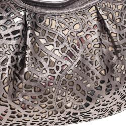 Pre Owned Burberry Silver Nickel Lasercut Leather and Supernova Check Brooklyn Bag