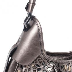 Pre Owned Burberry Silver Nickel Lasercut Leather and Supernova Check Brooklyn Bag