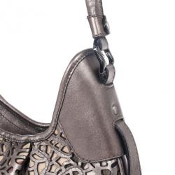 Pre Owned Burberry Silver Nickel Lasercut Leather and Supernova Check Brooklyn Bag
