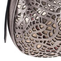 Pre Owned Burberry Silver Nickel Lasercut Leather and Supernova Check Brooklyn Bag