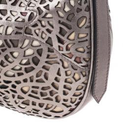 Pre Owned Burberry Silver Nickel Lasercut Leather and Supernova Check Brooklyn Bag