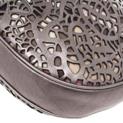 Pre Owned Burberry Silver Nickel Lasercut Leather and Supernova Check Brooklyn Bag