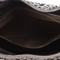 Pre Owned Burberry Silver Nickel Lasercut Leather and Supernova Check Brooklyn Bag