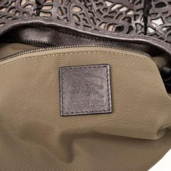 Pre Owned Burberry Silver Nickel Lasercut Leather and Supernova Check Brooklyn Bag
