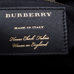 Burberry Grey Leather  House Check Canvas Medium Banner Top Handle Bag