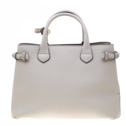 Burberry Grey Leather  House Check Canvas Medium Banner Top Handle Bag