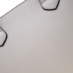 Burberry Grey Leather  House Check Canvas Medium Banner Top Handle Bag