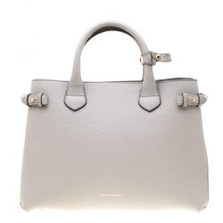 Burberry Grey Leather  House Check Canvas Medium Banner Top Handle Bag