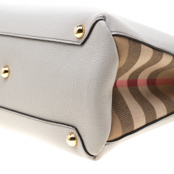 Burberry Grey Leather  House Check Canvas Medium Banner Top Handle Bag