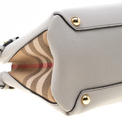 Burberry Grey Leather  House Check Canvas Medium Banner Top Handle Bag