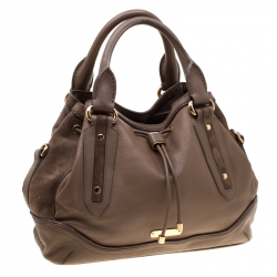 Pre Owned Burberry Brown Leather Medium Earlsburn Top Handle Bag