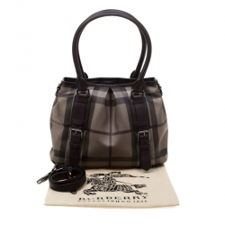 Pre Owned Burberry Brown Smoked Check PVC and Leather Lowry Tote