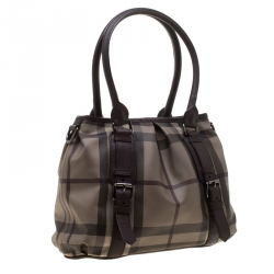 Pre Owned Burberry Brown Smoked Check PVC and Leather Lowry Tote
