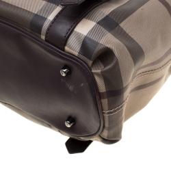 Pre Owned Burberry Brown Smoked Check PVC and Leather Lowry Tote