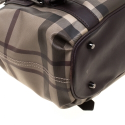 Pre Owned Burberry Brown Smoked Check PVC and Leather Lowry Tote