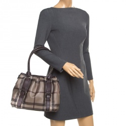 Pre Owned Burberry Brown Smoked Check PVC and Leather Lowry Tote