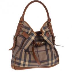 Pre Owned Burberry Brown Medium Smoked Check Hobo