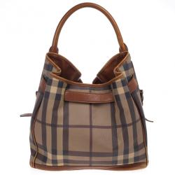 Pre Owned Burberry Brown Medium Smoked Check Hobo