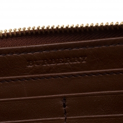 Pre Owned Burberry Brown/Beige House Check Canvas and Leather Zip Around Wallet