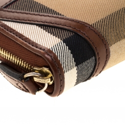 Pre Owned Burberry Brown/Beige House Check Canvas and Leather Zip Around Wallet