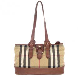 Pre Owned Burberry Nova-Check Quilted Fabric Tote Bag