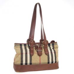 Pre Owned Burberry Nova-Check Quilted Fabric Tote Bag
