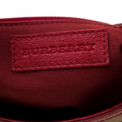 Pre Owned Burberry Red/Beige Haymarket Check PVC and Leather Hobo