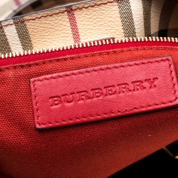 مملوكة مسبقًا Burberry Beige/Military Red Haymarket Check PVC Small Canterbury Tote