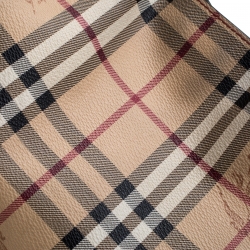 مملوكة مسبقًا Burberry Beige/Military Red Haymarket Check PVC Small Canterbury Tote