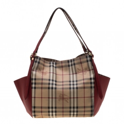 مملوكة مسبقًا Burberry Beige/Military Red Haymarket Check PVC Small Canterbury Tote