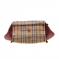 مملوكة مسبقًا Burberry Beige/Military Red Haymarket Check PVC Small Canterbury Tote