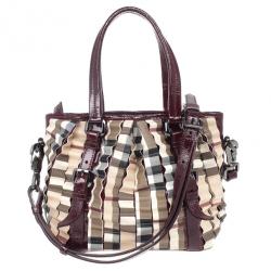 Pre Owned Burberry Nova Check Cartridge Pleat Tote