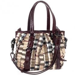 Pre Owned Burberry Nova Check Cartridge Pleat Tote