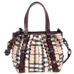 Pre Owned Burberry Nova Check Cartridge Pleat Tote