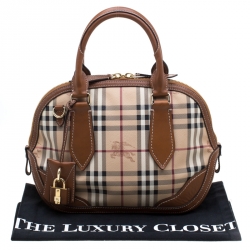 Pre Owned Burberry Brown Haymarket Check PVC and Leather Dome Satchel