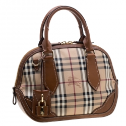 Pre Owned Burberry Brown Haymarket Check PVC and Leather Dome Satchel