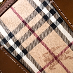 Pre Owned Burberry Brown Haymarket Check PVC and Leather Dome Satchel