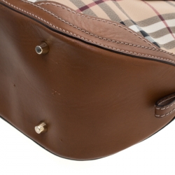 Pre Owned Burberry Brown Haymarket Check PVC and Leather Dome Satchel