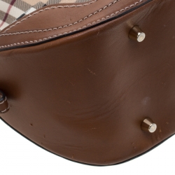 Pre Owned Burberry Brown Haymarket Check PVC and Leather Dome Satchel