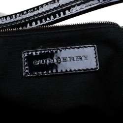 Burberry Black Embossed Check Patent Leather Tote 