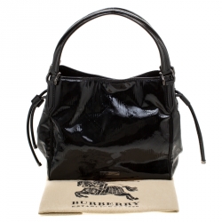 Burberry Black Embossed Check Patent Leather Tote 