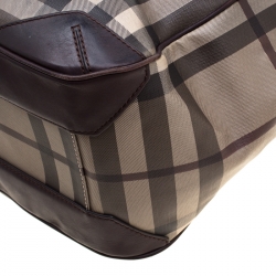 Pre Owned حقيبة بربري جلد و PVC كاروهات سموكد بنية داكنة