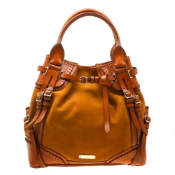 Pre Owned Burberry Tan Suede/Leather Tote