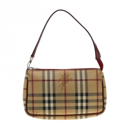 Burberry Red/Beige Haymarket Check Coated Canvas Clara Pochette Authentic